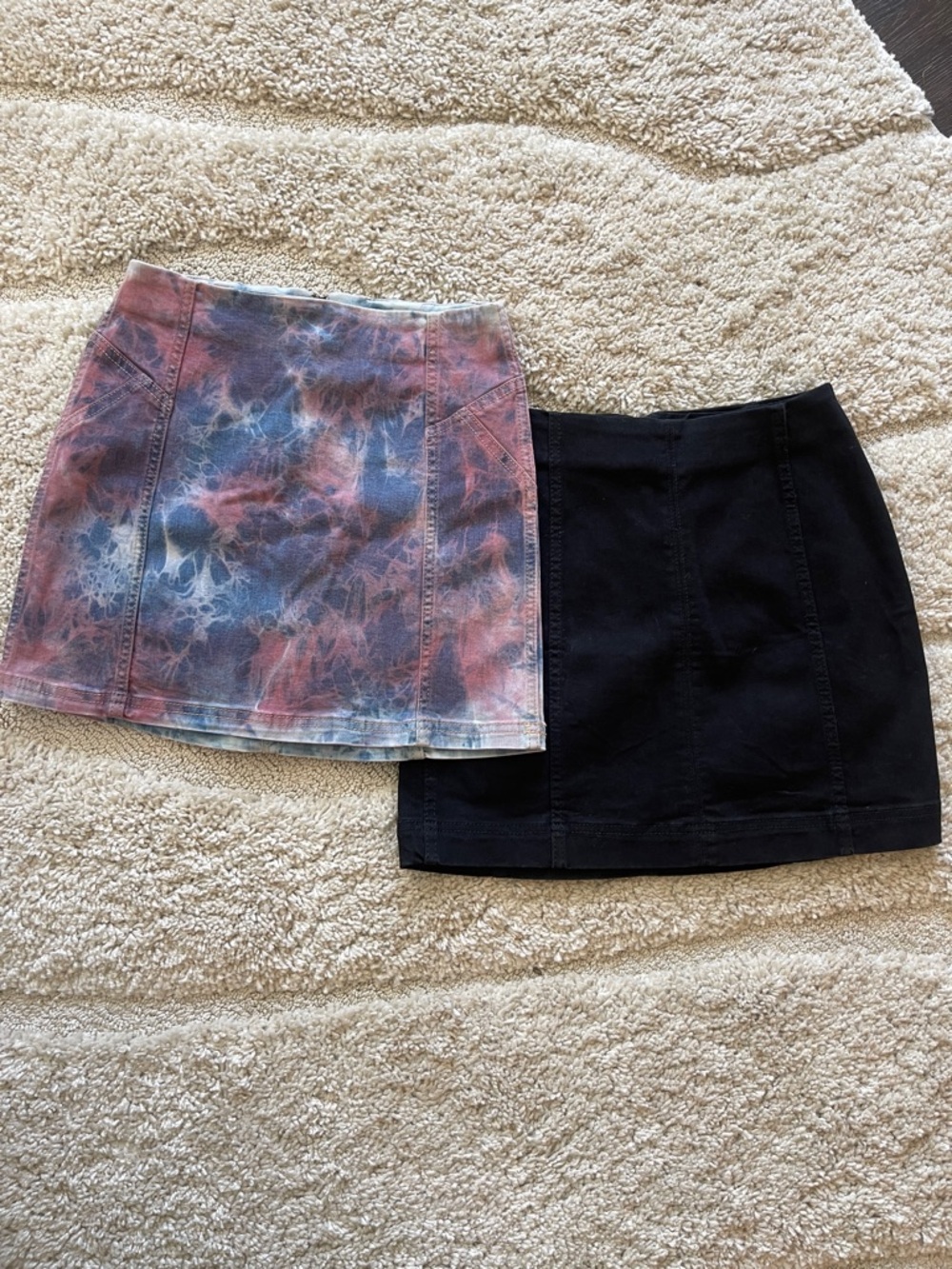 Tie-Dye Mini Skirt & Black Mini Skirt Duo